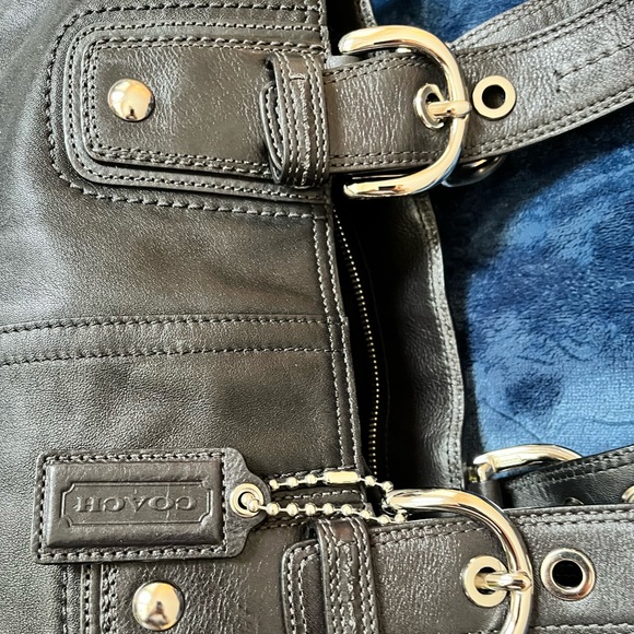 Black leather Coach purse with gray interior.  Excellent condition - Picture 6 of 12